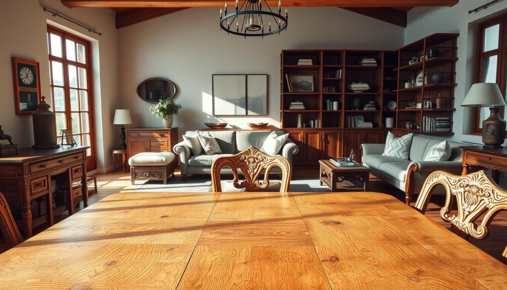 A warm and inviting interior featuring various types of handmade bespoke furniture, such as a stylish wooden dining table with intricate carvings in the foreground, complemented by unique, artisanal chairs around it. In the middle ground, display a cozy living room setup with a beautifully designed sofa, adorned with elegant throw pillows, and a functional, handcrafted coffee table. In the background, include a striking bookshelf showcasing artisanal wooden shelves filled with decorative items. The room is bathed in soft, natural lighting streaming through large windows, creating an inviting atmosphere. Use a wide-angle lens perspective to capture the entire scene, emphasizing the craftsmanship and unique design details of each piece of furniture. The mood is warm, welcoming, and inspiring, illustrating the beauty and uniqueness of bespoke furniture for every room in a home. A warm and inviting interior featuring various types of handmade bespoke furniture, such as a stylish wooden dining table with intricate carvings in the foreground, complemented by unique, artisanal chairs around it. In the middle ground, display a cozy living room setup with a beautifully designed sofa, adorned with elegant throw pillows, and a functional, handcrafted coffee table. In the background, include a striking bookshelf showcasing artisanal wooden shelves filled with decorative items. The room is bathed in soft, natural lighting streaming through large windows, creating an inviting atmosphere. Use a wide-angle lens perspective to capture the entire scene, emphasizing the craftsmanship and unique design details of each piece of furniture. The mood is warm, welcoming, and inspiring, illustrating the beauty and uniqueness of bespoke furniture for every room in a home.